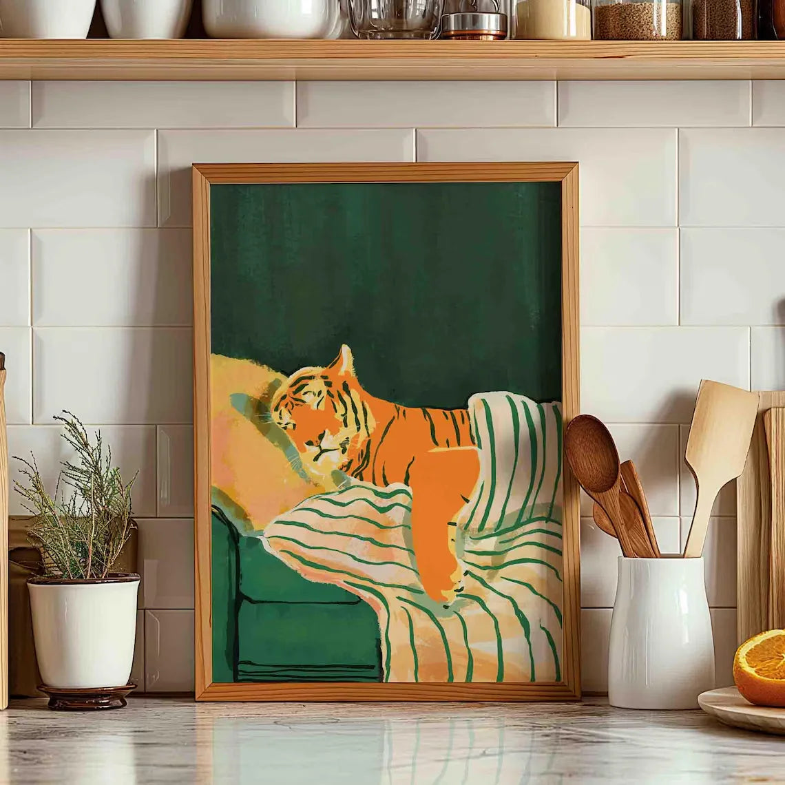 Emerald Green Tiger Canvas Wall Art | Modern Animal Print