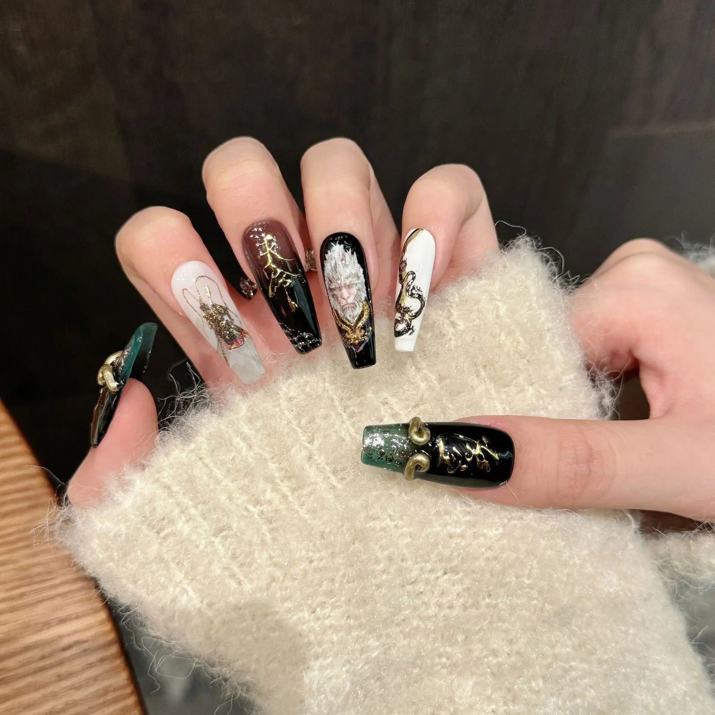 Handmade Wu Kong Monkey Press-On Coffin Nails | 10pc Set