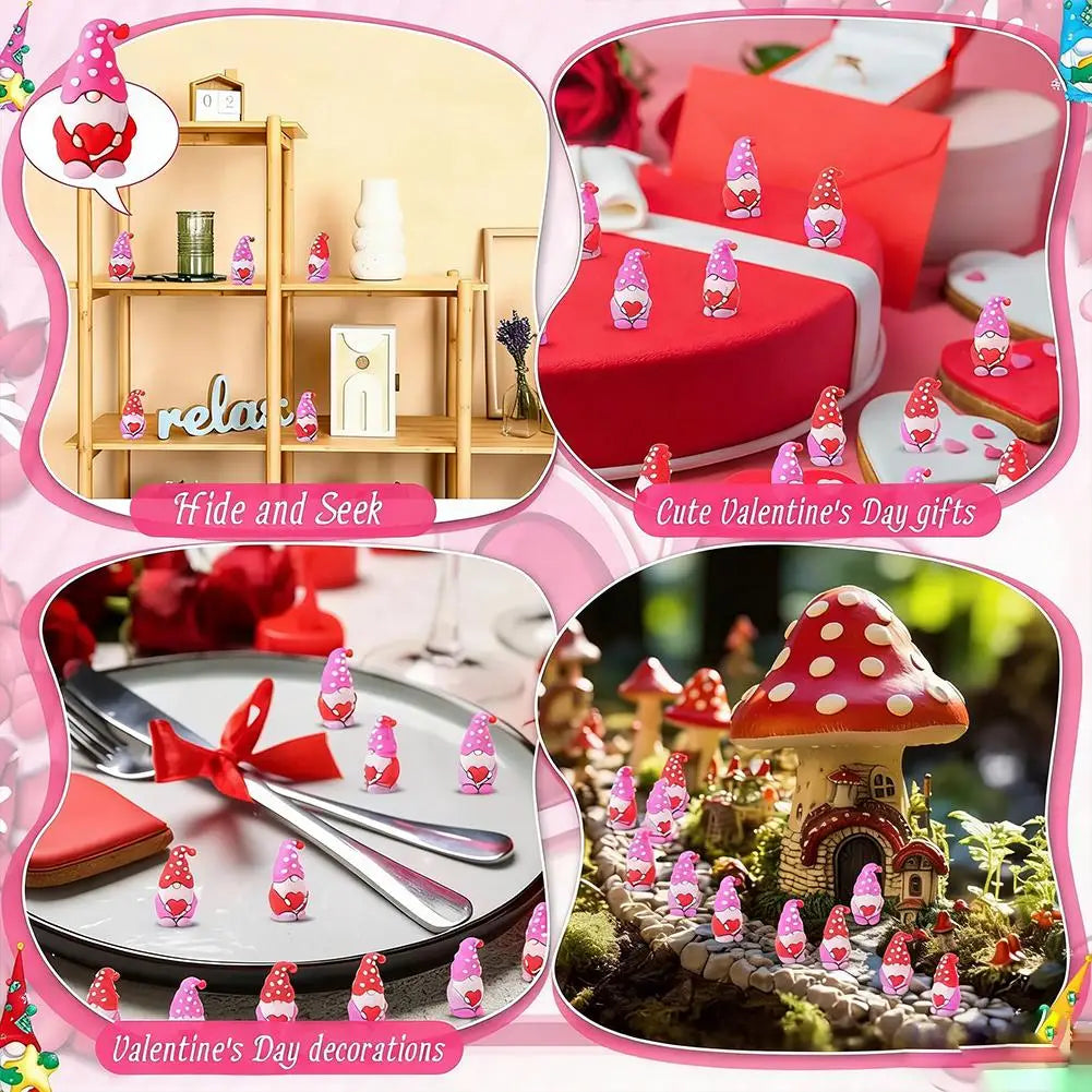 Heart Gnome Valentine Mini Figurines | Cute Décor Set 15–50 Pcs