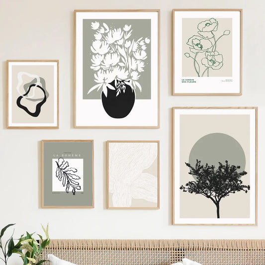 Botanical Leaf & Flower Geometry Canvas Wall Art | Minimalist Print Canvas Wall Art Print Peaceful Pleasures Health and Wellness