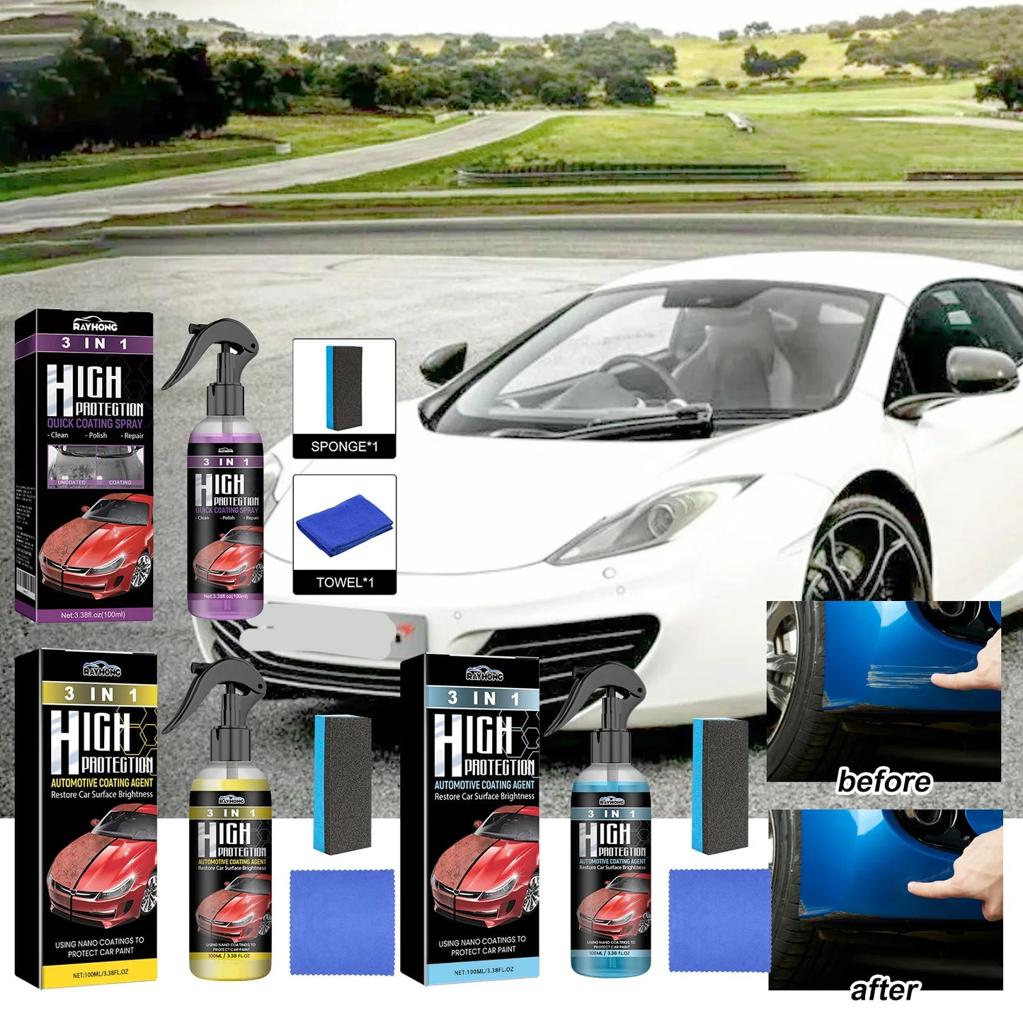 Rayhong 3-in-1 Car Coating Spray | Polish, Protect & Repair