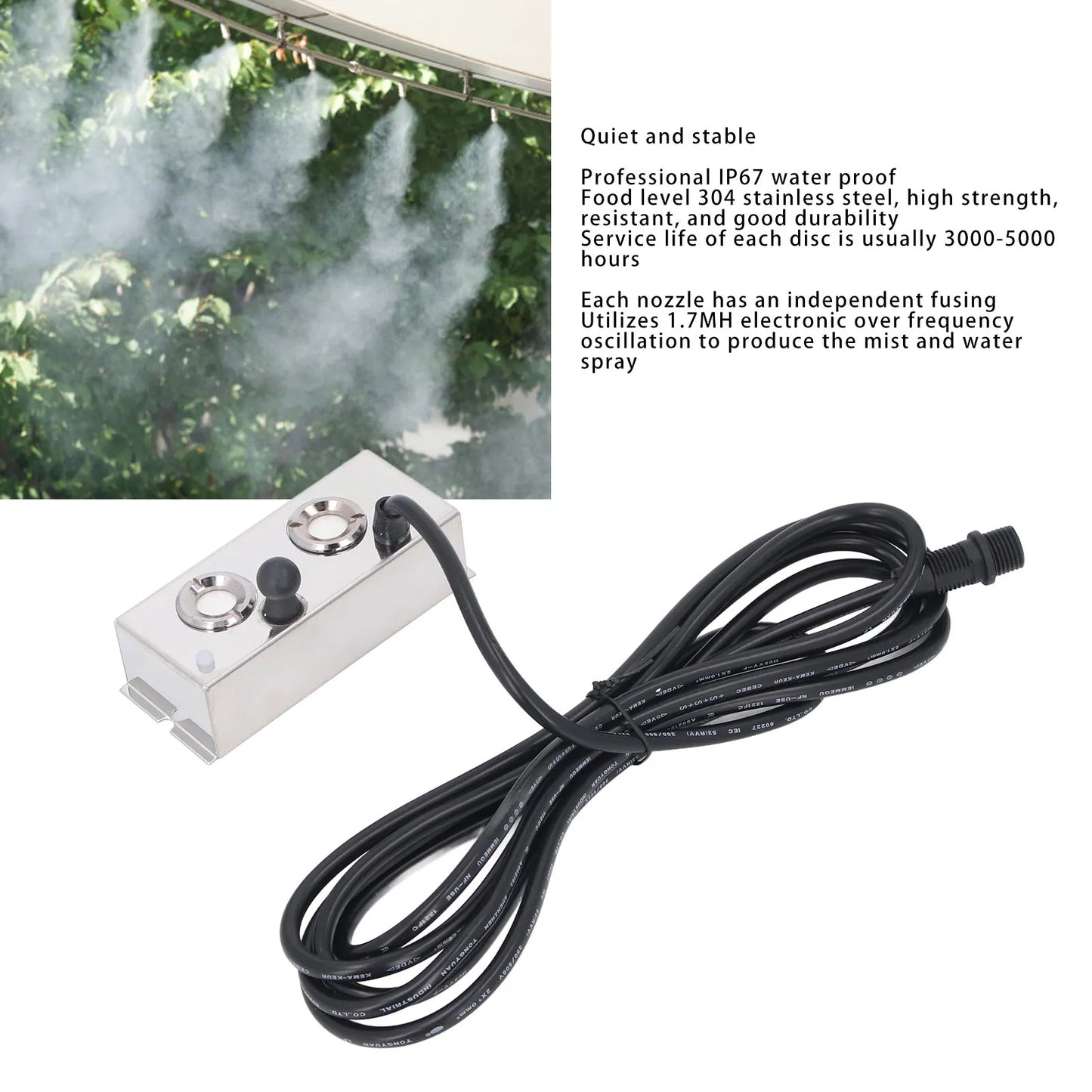 Ultrasonic Fogger 2 Head 4.5L/H Mist Maker 36V for Pond Garden Lawn Rockery Greenhouse Holiday Decoration Ultrasonic Fogger Peaceful Pleasures Health and Wellness