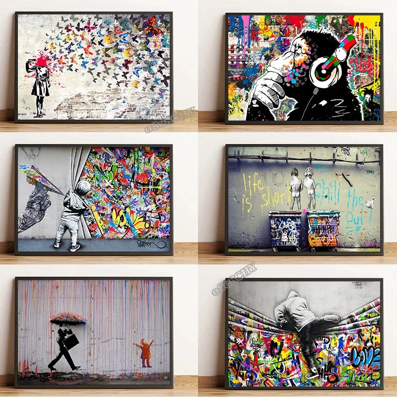 Banksy Monkey "Life Is Short" Graffiti Canvas Wall Art Print Canvas Wall Art Peaceful Pleasures Health and Wellness
