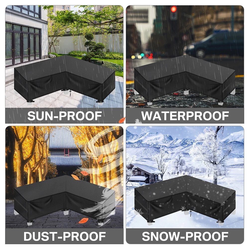 L-Shaped Sofa Lounger Cover Waterproof Heavy Duty Outdoor Patio Garden Sectional Couch Furniture Cover Protector Easy-Fitting Peaceful Pleasures Health and Wellness