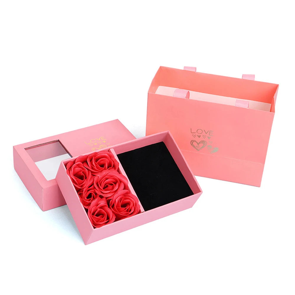 Jewelry Box Immortal Flower Jewelry Box Roses Window Valentine's Day Mother's Day Gift Box Ring Earrings Pendant Necklace Box Peaceful Pleasures Health and Wellness Pink