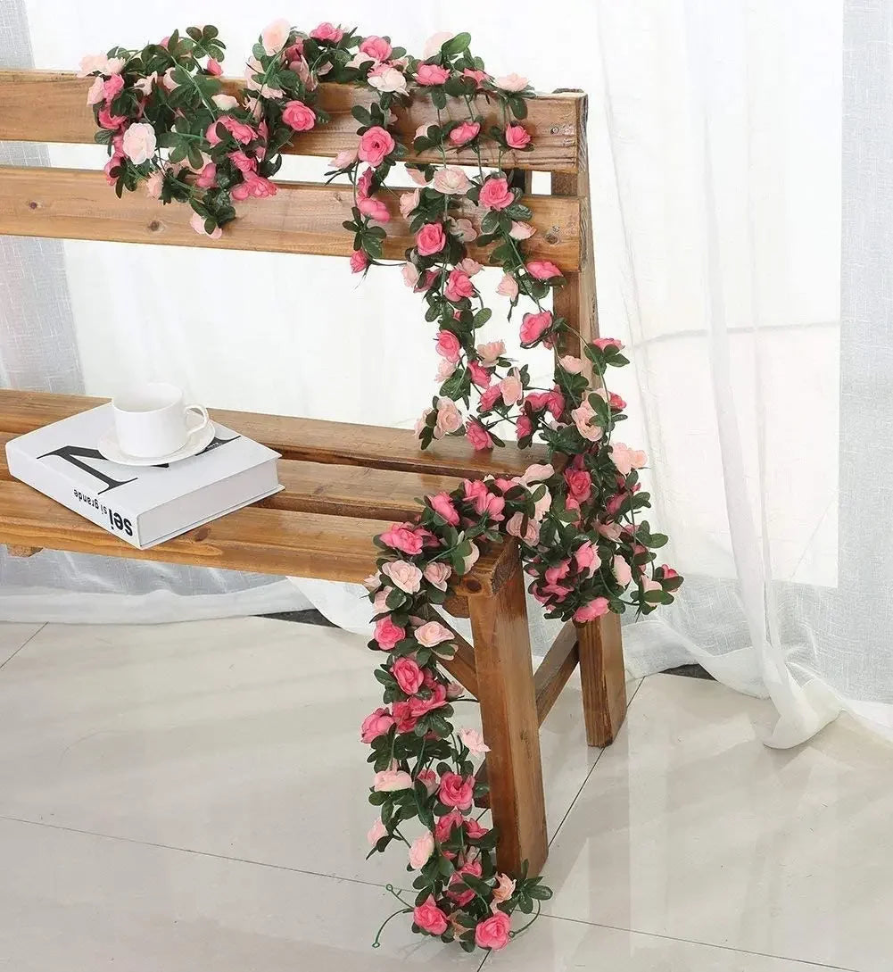 Artificial Silk Rose Vine Garland 8.2FT | Wedding Arch Decor