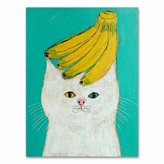 Wall Art Mural Modern Cartoon Cat And Dog Haircut Humor Poster Canvas Painting Hand-Painted Picture Printing Home Room Decor Peaceful Pleasures Health and Wellness