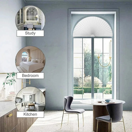 Self-Adhesive Arch Pleated Blind | Light Filtering Window Shade Pleated Window Blind Peaceful Pleasures Health and Wellness