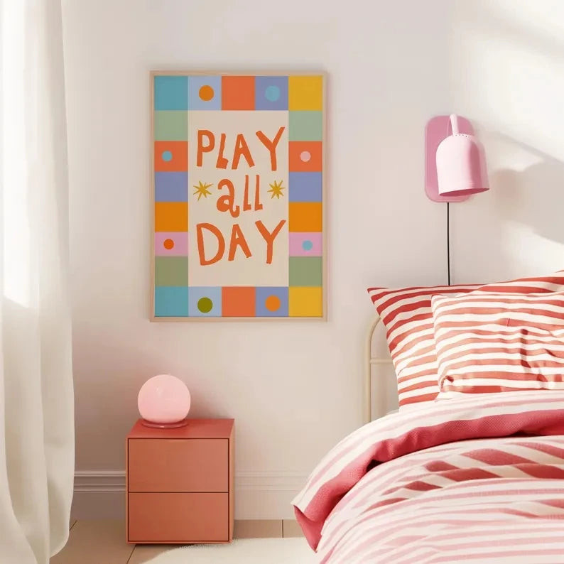 Modern Cartoon Play All Day Canvas Wall Art Print Poster
