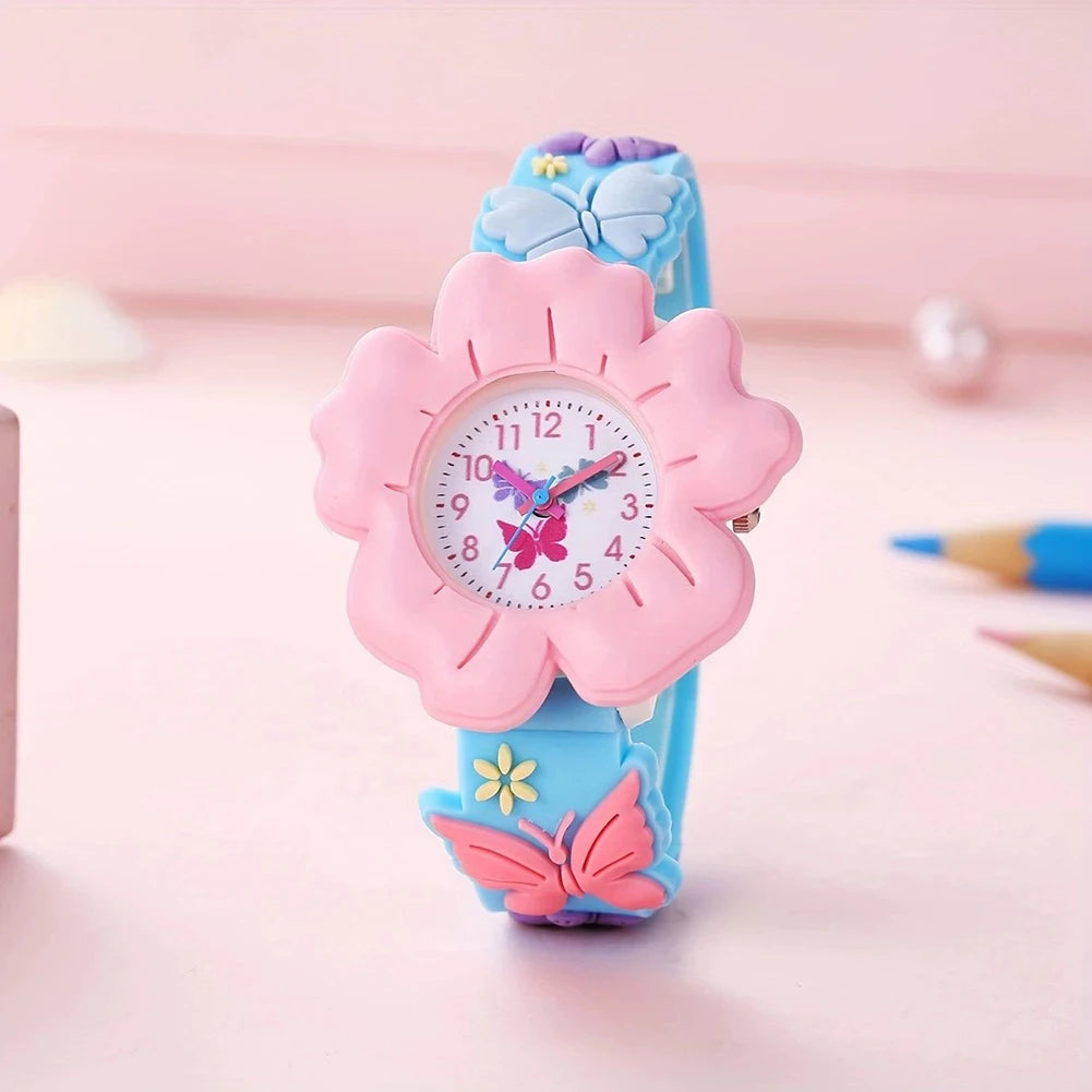 Kids Floral Silicone Wristwatch – Waterproof Cartoon Watch for Girls