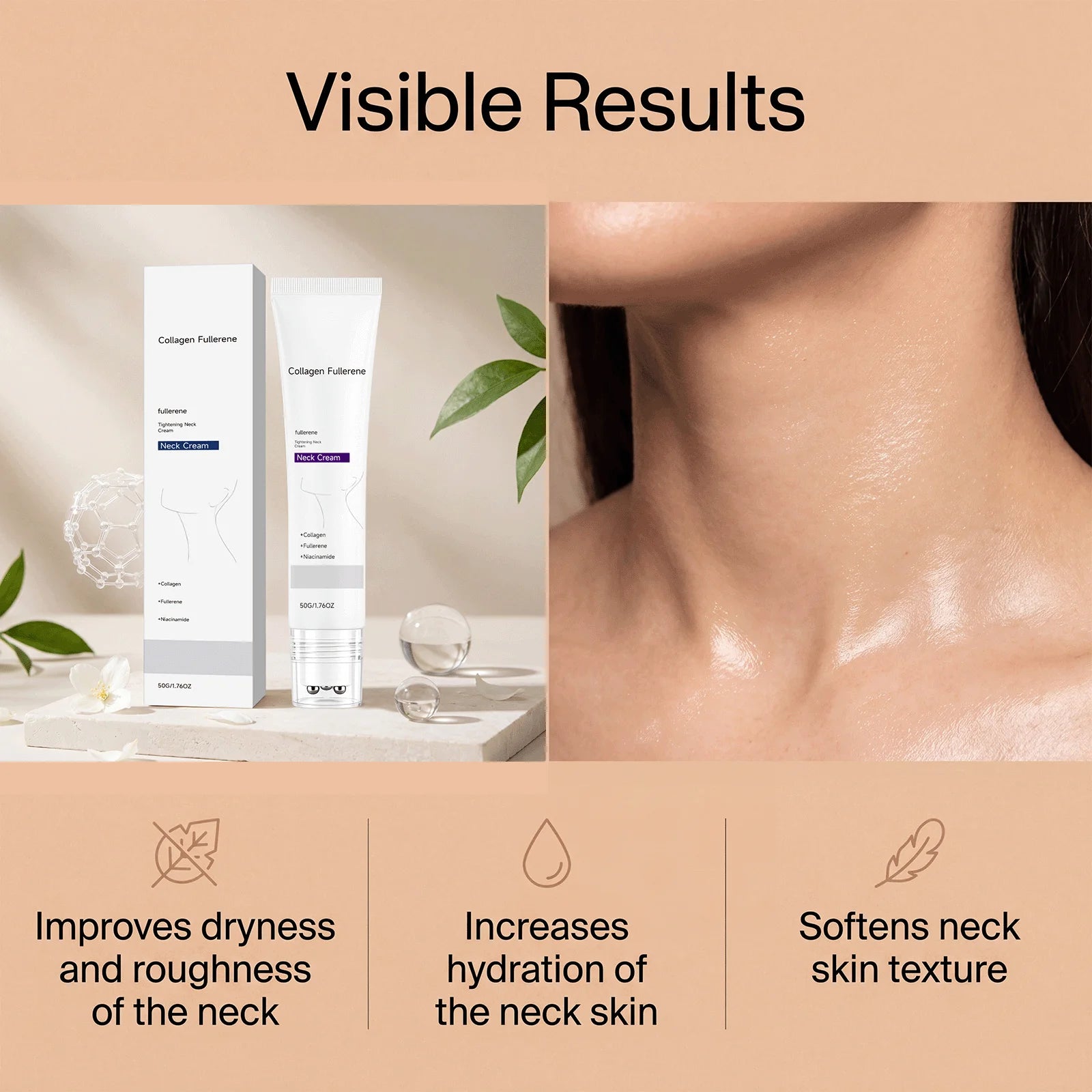 Collagen Neck Cream Reduce Neck Wrinkles Fine Lines Firming Lifting Neck Eliminate Double Chin Skincare Neck Lines Protein Cream Peaceful Pleasures Health and Wellness