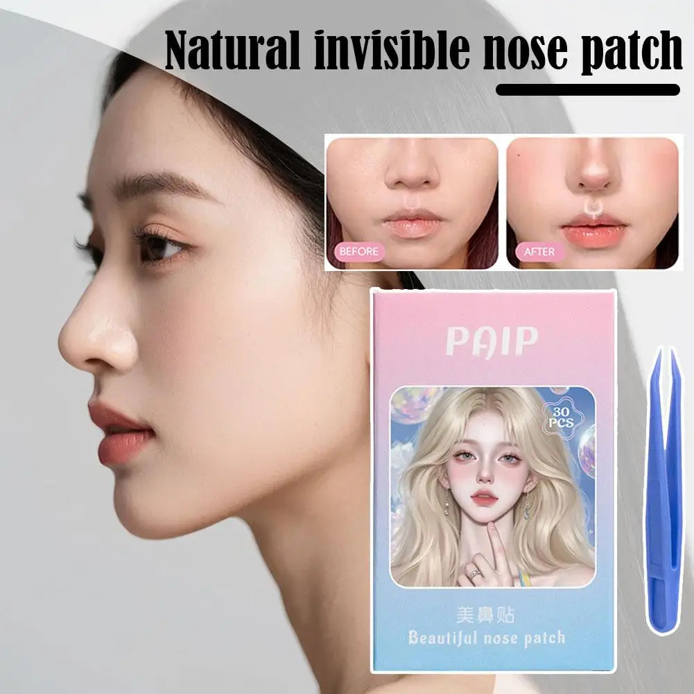 30 Patches Transparent PE Breath Nasal Strips With Tweezers Shrinking Nose Wing Patch For Cosplay Special Nose Shrink Peaceful Pleasures Health and Wellness