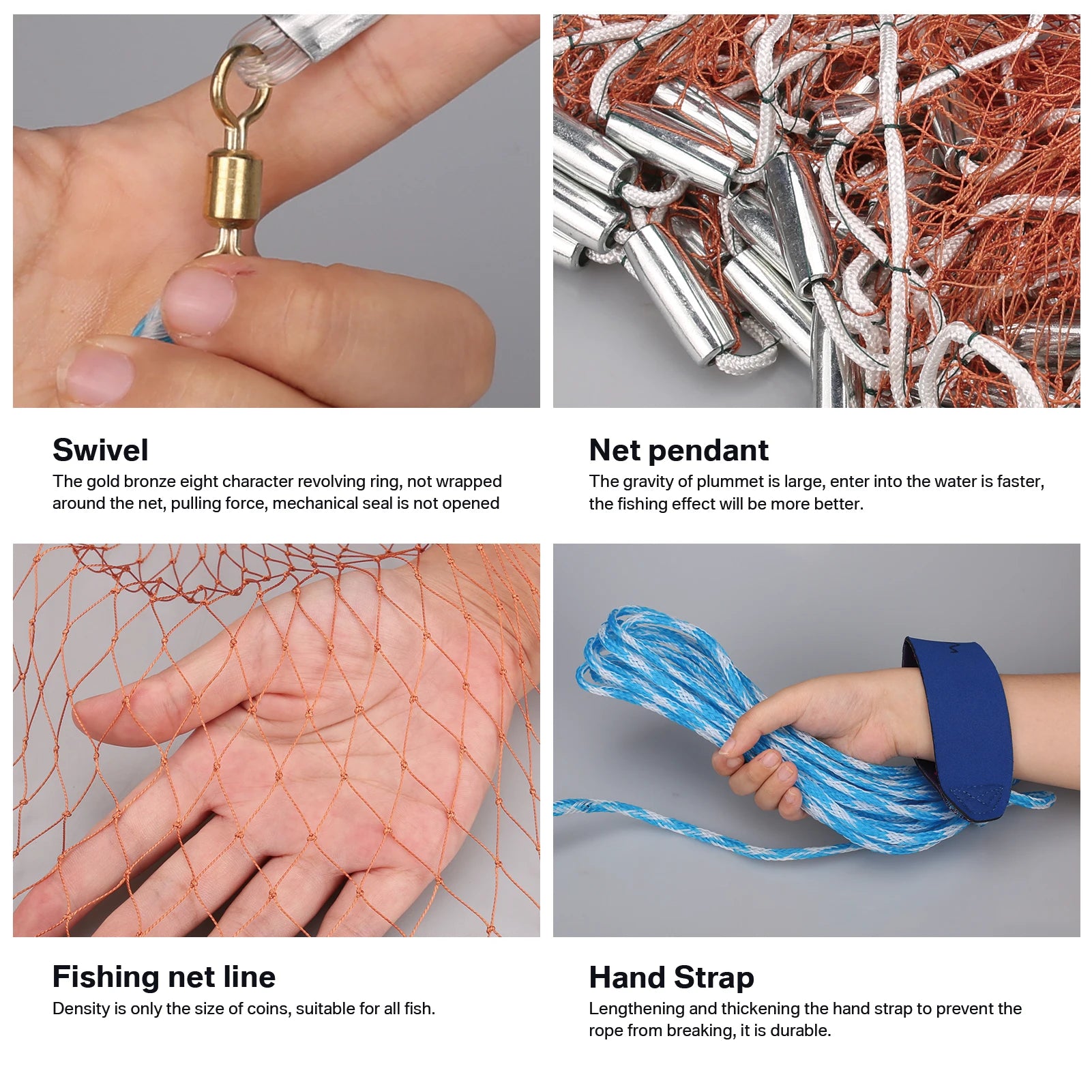 240/360/480CM Diameter Fishing Cast Net Folded Casting Net with Sinkers Throw Nets for Saltwater Fishing Bait Trap Rivers Peaceful Pleasures Health and Wellness