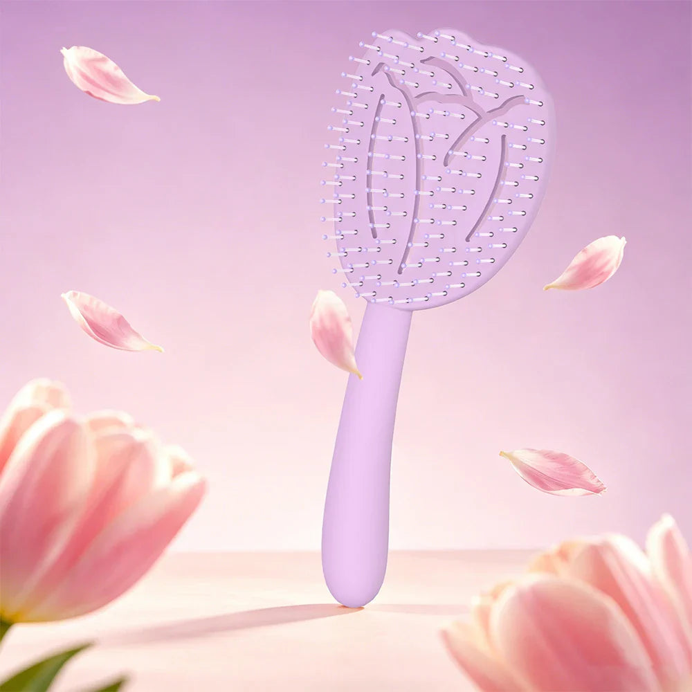 Tulip Hollow Scalp Massage Brush – Detangling Anti-Static Comb