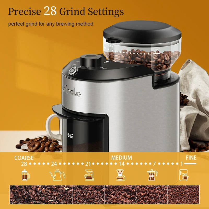 URGGU 200W Burr Coffee Grinder | 28 Grind Settings, Stainless Steel