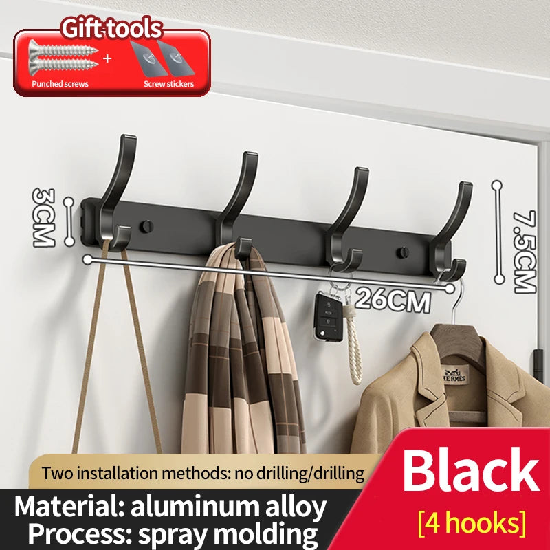 6-Hook Wall Mounted Aluminum Towel & Hat Rack | Door Hook