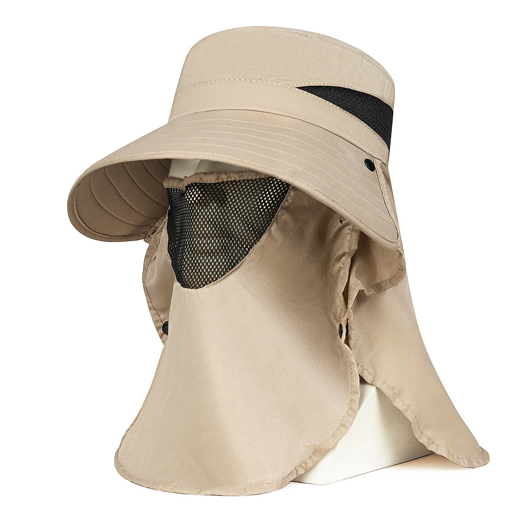 Outdoor Climbing Sun Protection Face Mask Fishing Hat Summer Autumn Casual Sunshade Hat With Face &Neck Protection Sunscreen Peaceful Pleasures Health and Wellness Beige