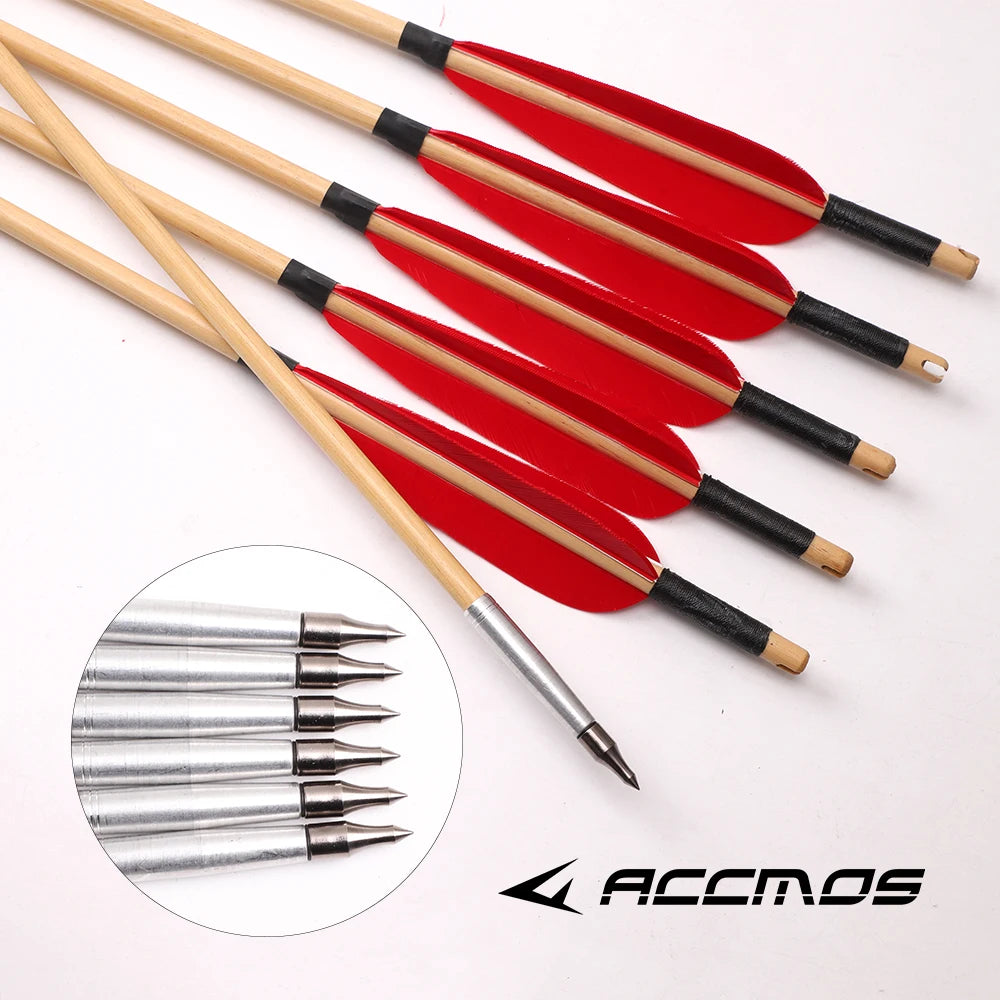 6 12 Traditional Wooden Arrow Red 5-inch Shield Turkey Feather