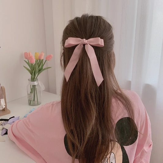Fashion Cute Fabric Hair Bow Hairpin Women Ribbon Clips Headwear Peaceful Pleasures Health and Wellness Pink