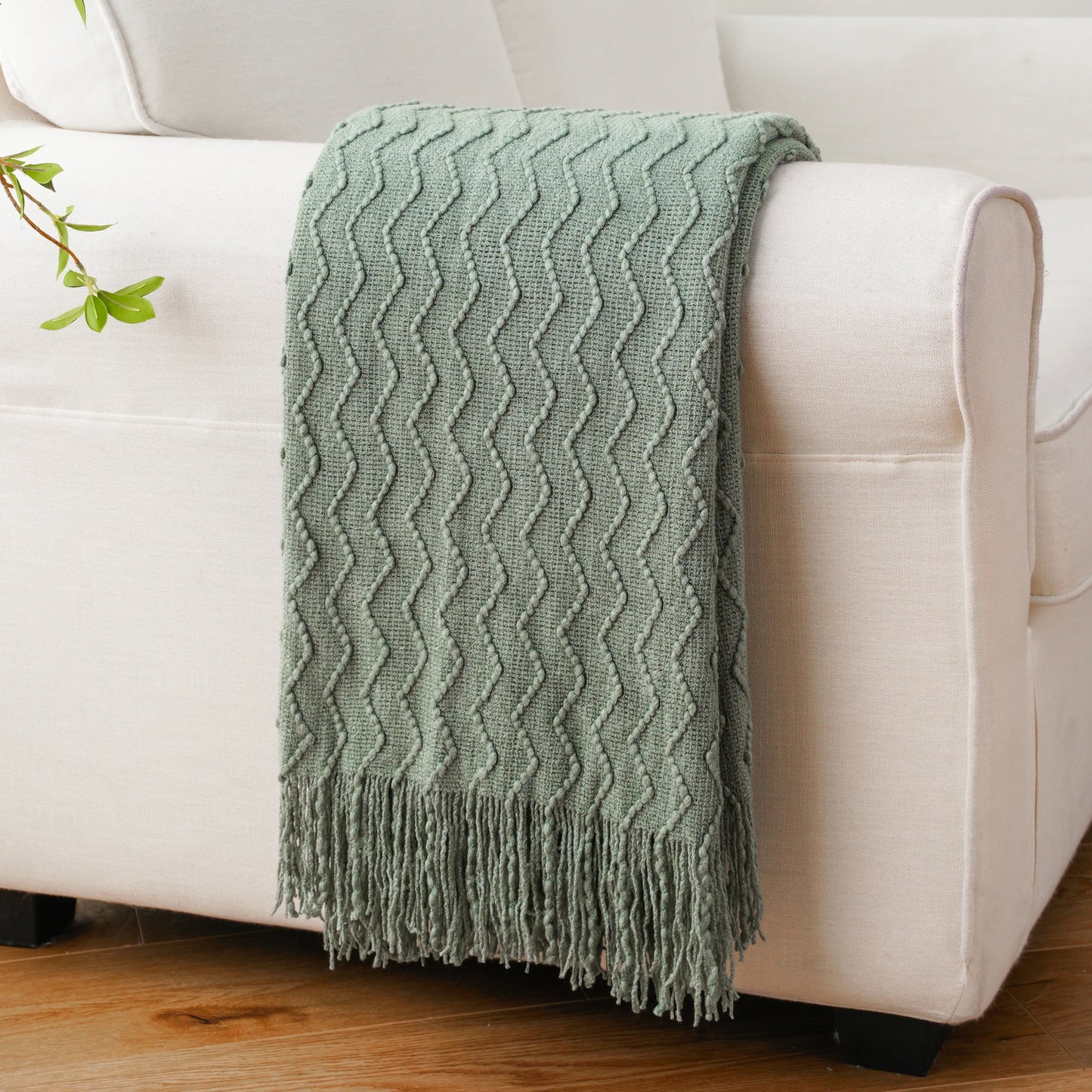 Battilo Green Knit Throw Blanket with Tassels | 50x60" Lightweight