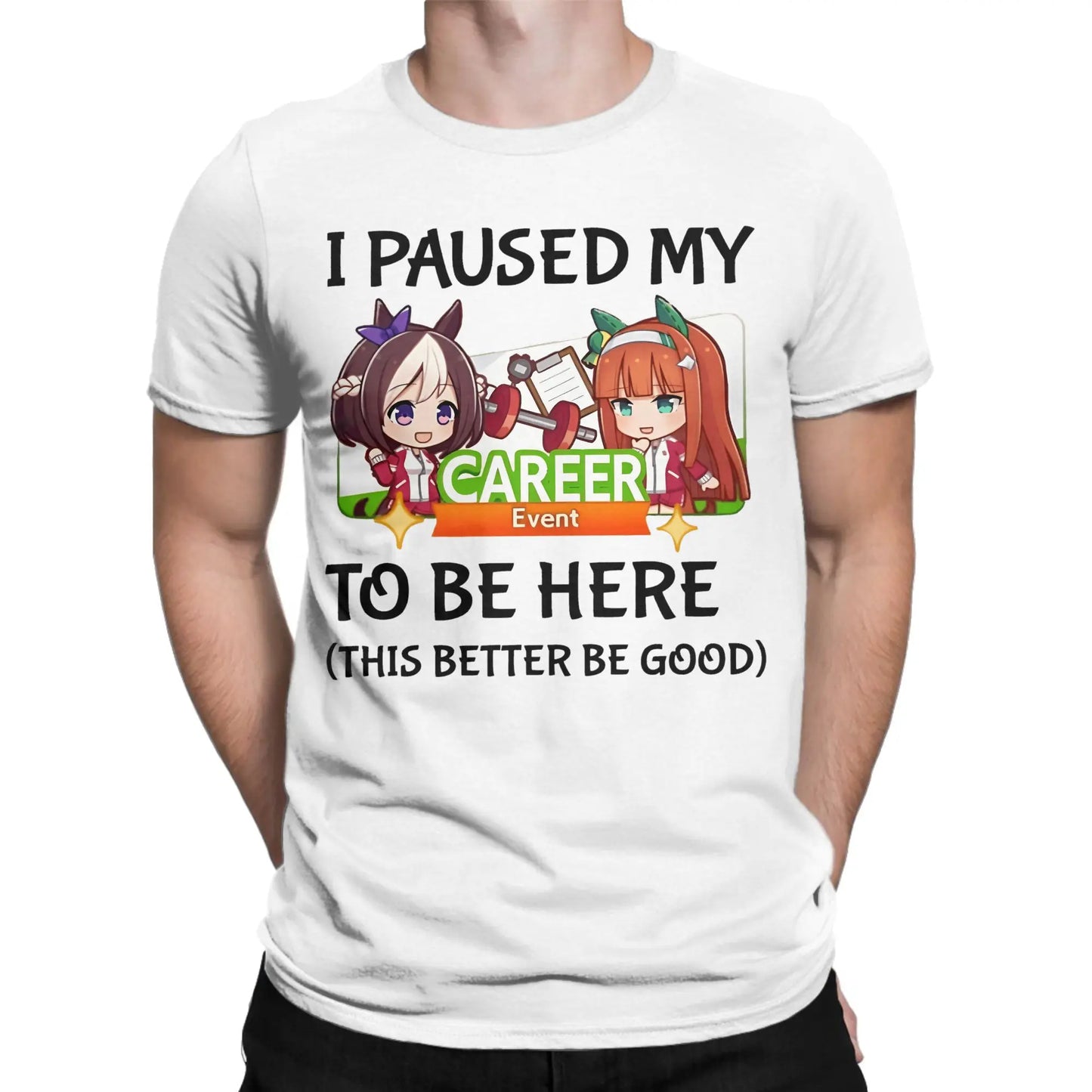 Vintage Uma Musume T-Shirt for Men Crew Neck Pure Cotton T Shirt Anime Short Sleeve Tee Shirt Summer Clothes Peaceful Pleasures Health and Wellness 4 4XL