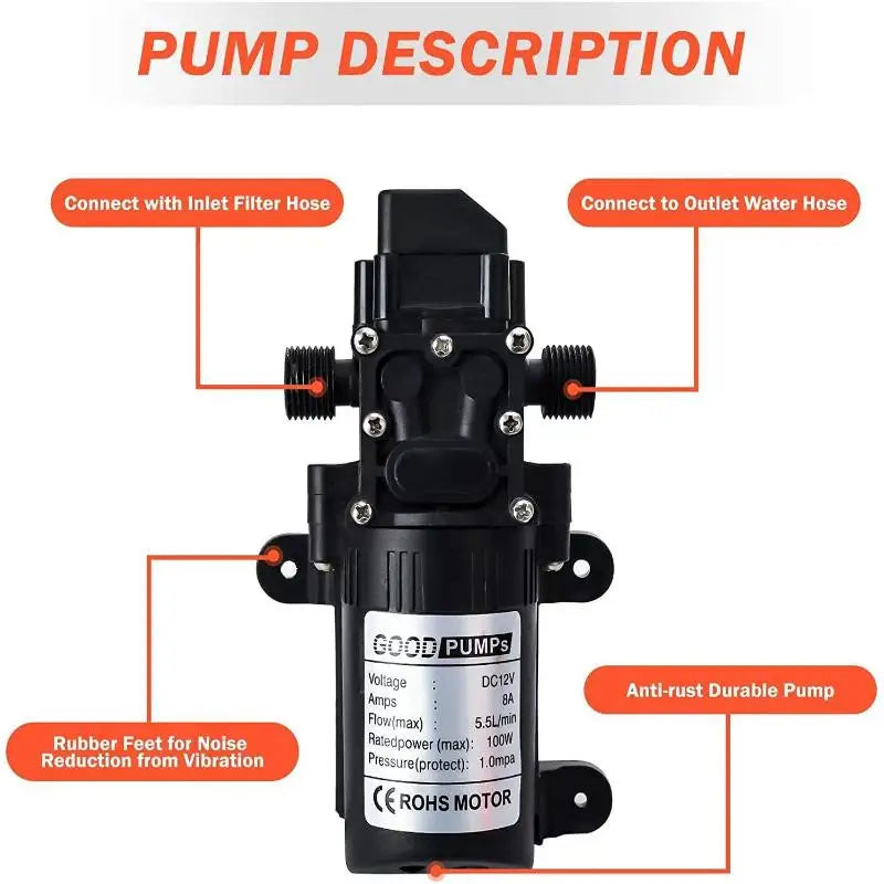DC 12V High Pressure Diaphragm Water Pump Multifunctional Mini Booster Pump For Water Washing Machine Agricultural Irrigation Peaceful Pleasures Health and Wellness
