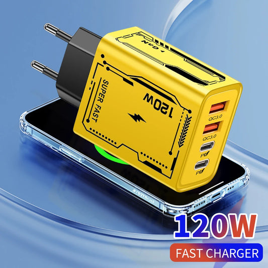120W USB-C PD Fast Charger 4-Port Wall Adapter QC 3.0 EU/US USB-C Wall Charger Peaceful Pleasures Health and Wellness