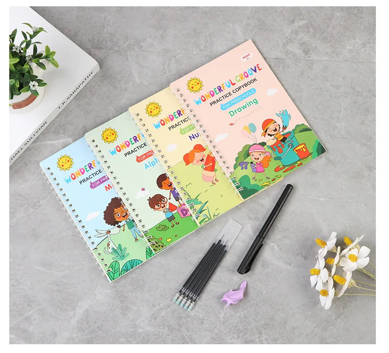 Reusable Slot Handwriting Practice Book Kids Ages 3-8 Etters Numbers