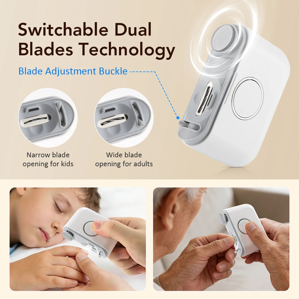 2-in-1 Electric Nail Clippers Dual-Blade Trimming Automatic Fingernail Toe Scissors Grinding Polishing Nails Cutter with Light Peaceful Pleasures Health and Wellness