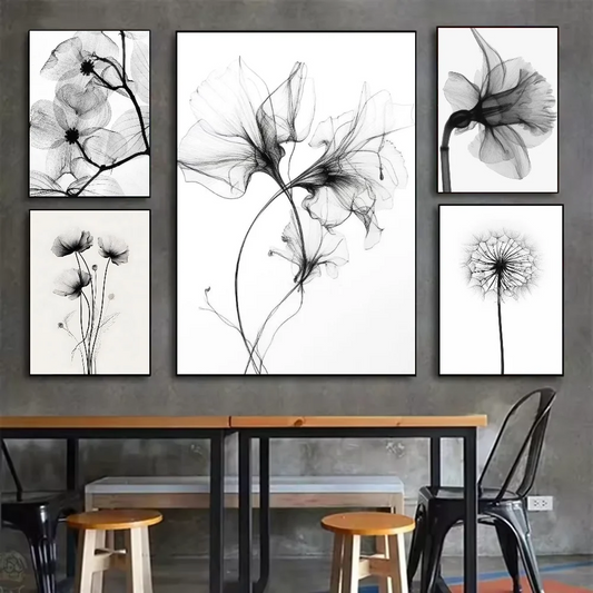 Black and white ink Flowers Poster HD art sticky wall waterproof home living room bedroom bar aesthetic decoration Peaceful Pleasures Health and Wellness