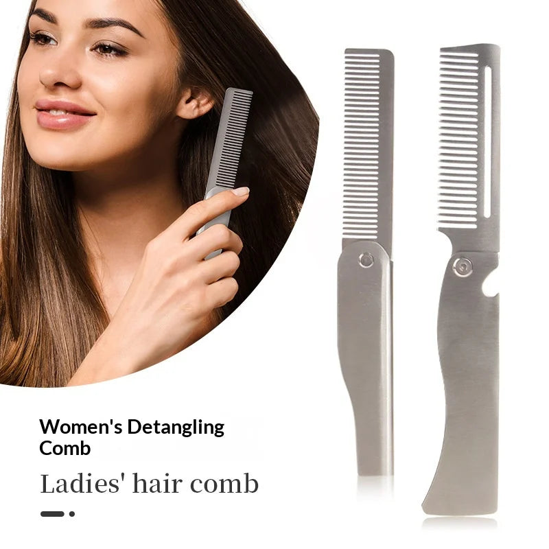 Men Retro Oil Head Comb Portable Folding Stainless Steel 201 Comb Hairdressing Styling Round Teeth Comb Texture Modeling Steel C Peaceful Pleasures Health and Wellness