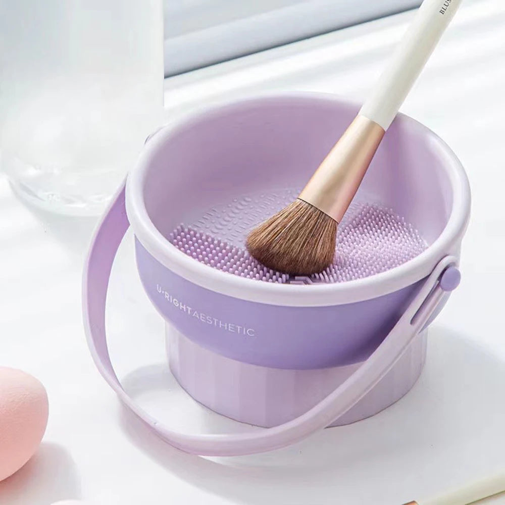 Makeup Brush Cleaning Bowl Beauty Egg Cleaning Tool Storage Set Brush Powder Puff Dry Cleaning Silicone Drying Shelf Peaceful Pleasures Health and Wellness Fuchsia