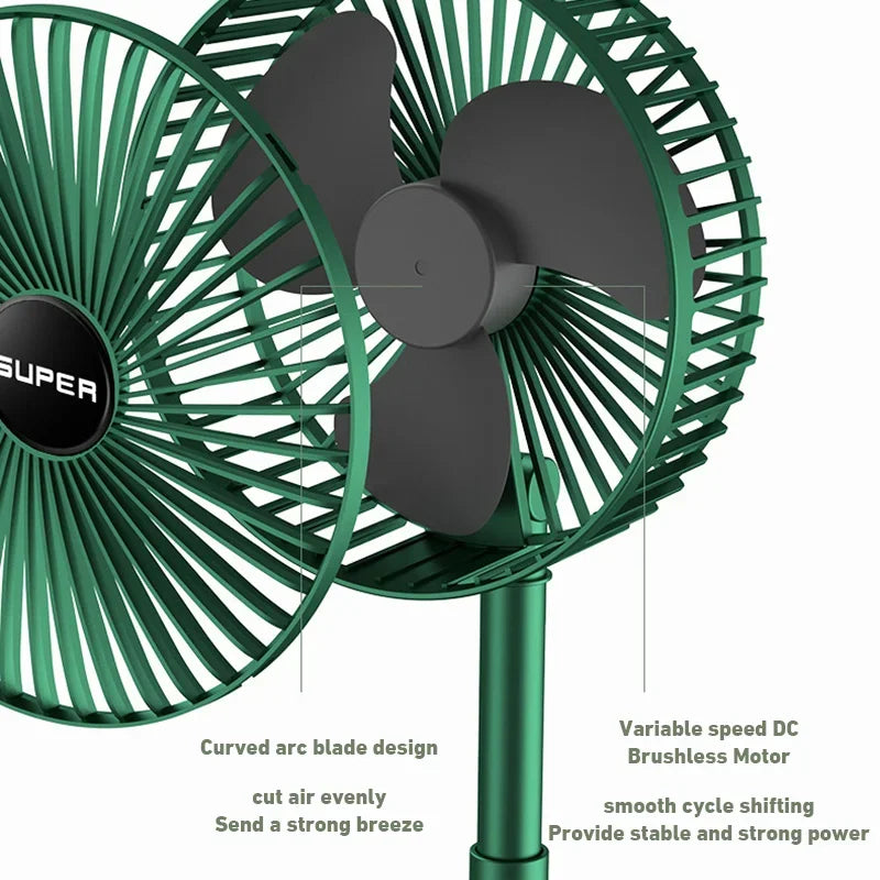 Home Folding Fan Cooling Handy Desk Low Noise Adjustable Hight USB Charging High Duration Standby Desktop Mini Electric Fan Peaceful Pleasures Health and Wellness