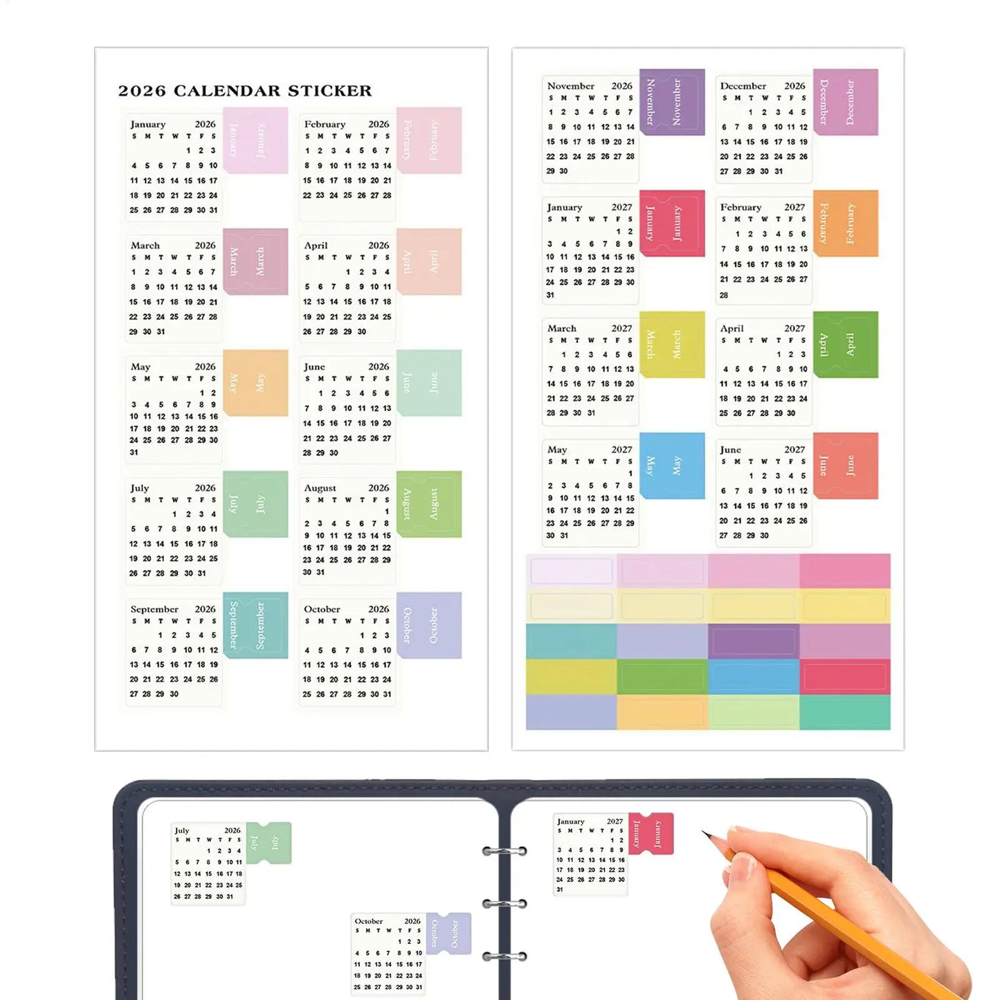 2026 Monthly Calendar Planner Stickers | Journal & Scrapbook
