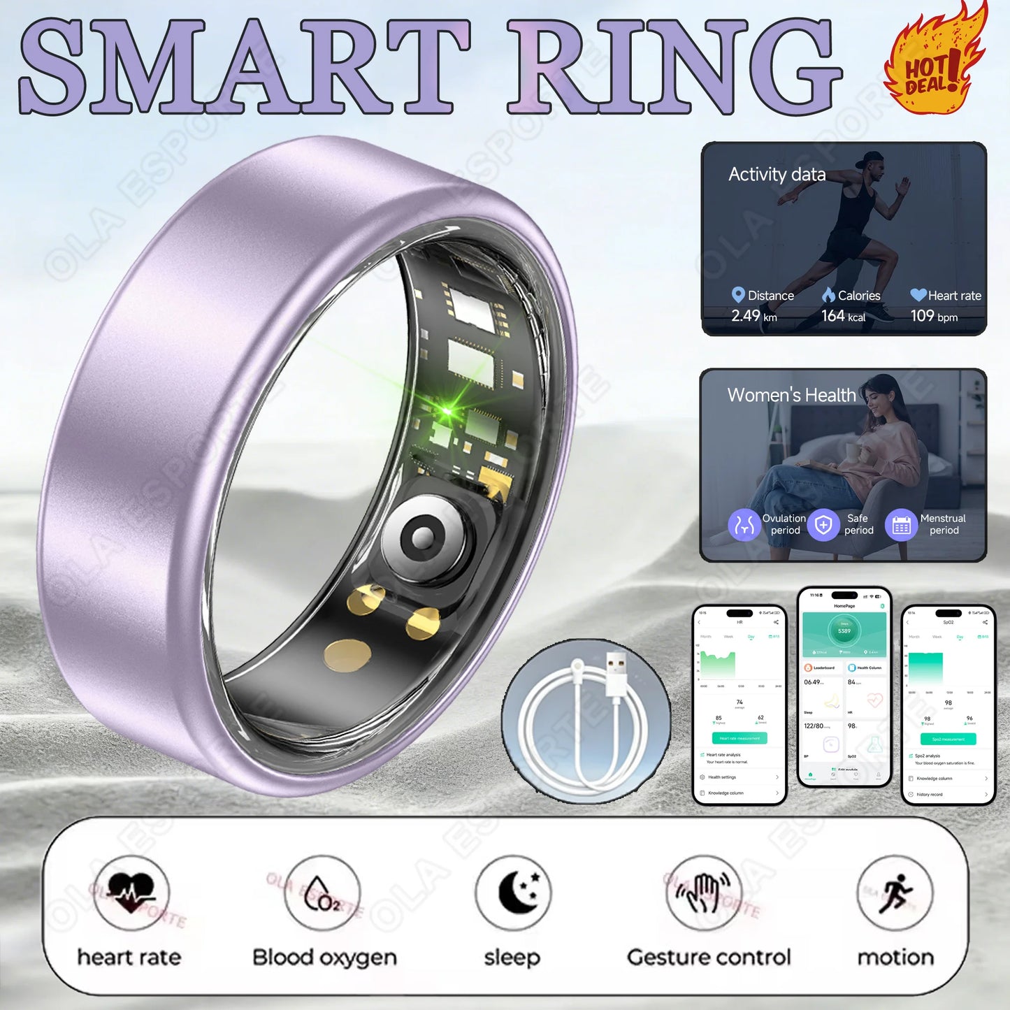 R10 Smart Ring with Charging Case for Men Women, Health and Sleep Monitor, 5ATM Waterproof, Multi-sport Mode, Smartring 2026 New Peaceful Pleasures Health and Wellness Purple 8
