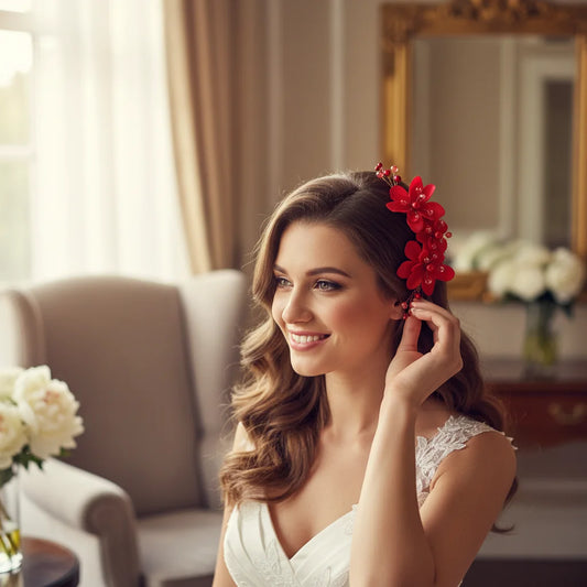 Red Rhinestone Lace Hair Accessories 2pcs Double Layer Design Comfortable Fit for Wedding Party Peaceful Pleasures Health and Wellness