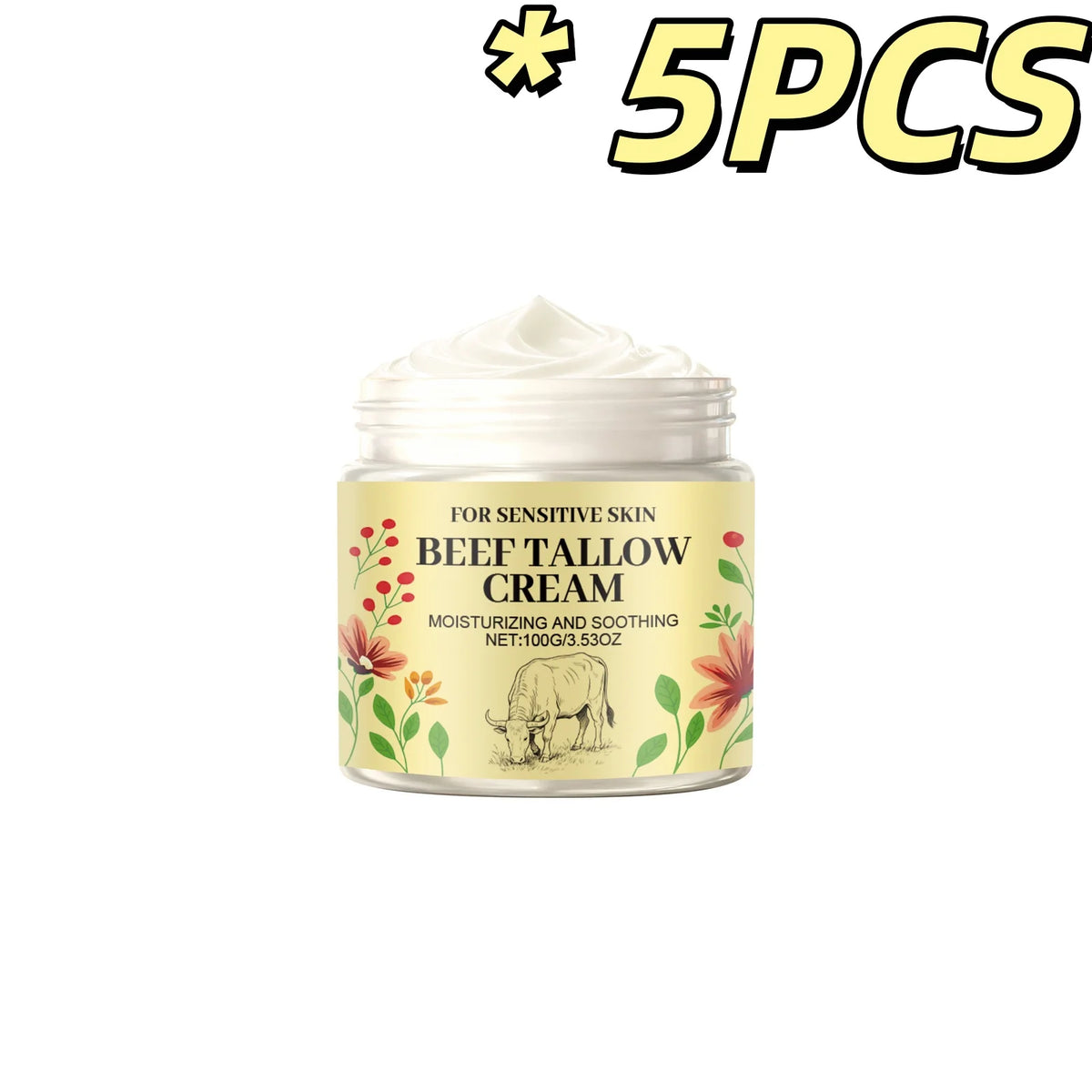 Beef Tallow Body Cream for Moisturizing Skin and Comfort Peaceful Pleasures Health and Wellness 100g X 5PCS