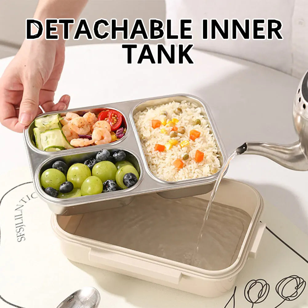 Stainless Steel Students Lunch Box With 3 Compartments Leakproof Bento Box With Soup Cup Condiment Cup For School Office Travel Peaceful Pleasures Health and Wellness