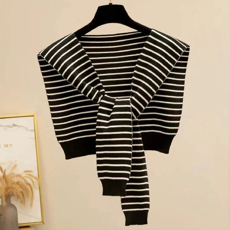 Women's Knitted Stripe Capelet – Lightweight Shoulder Wrap Shawl