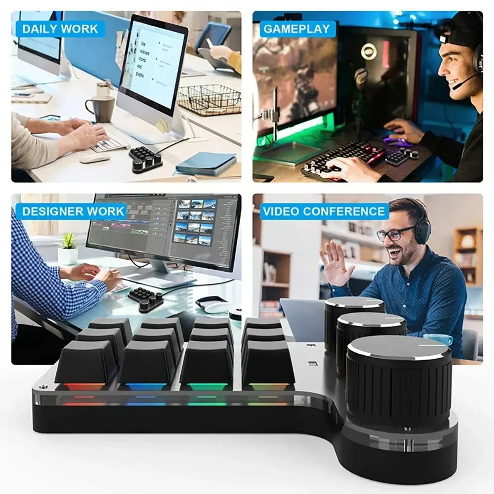 Mini Bluetooth Programming Macro Custom 3 Knob Keyboard RGB 12Key Copy Paste Photoshop Gaming Keypad Mechanical Hotswap Macropad Peaceful Pleasures Health and Wellness