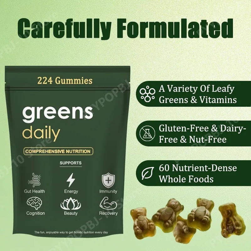 Greens Gummies Organic Spirulina & Chlorella | 60+ Nutrients