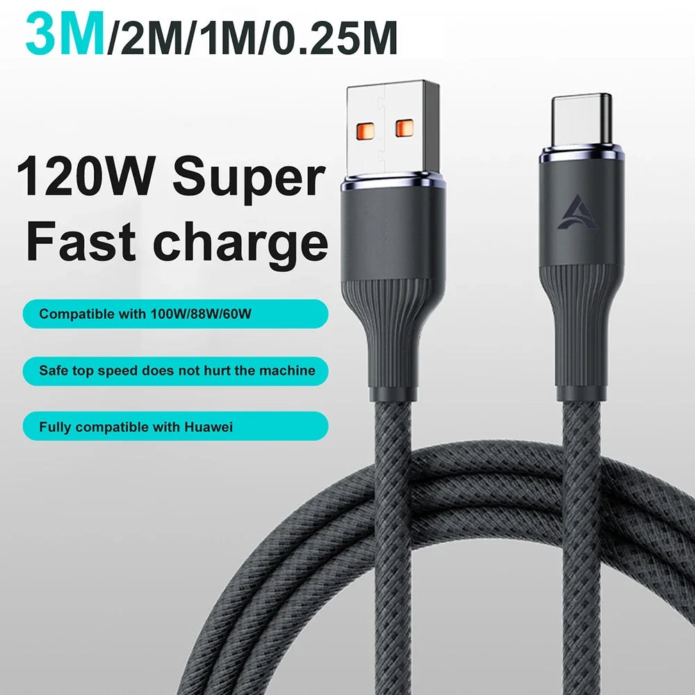 120W 6A USB-C Fast Charging Cable 3M | Huawei Xiaomi Samsung