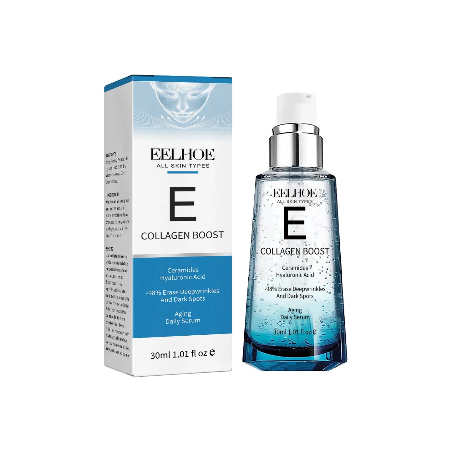 Collagen Boost Anti Aging Serum for Wrinkle and Dark Spot Removal Peaceful Pleasures Health and Wellness 30ml boxed