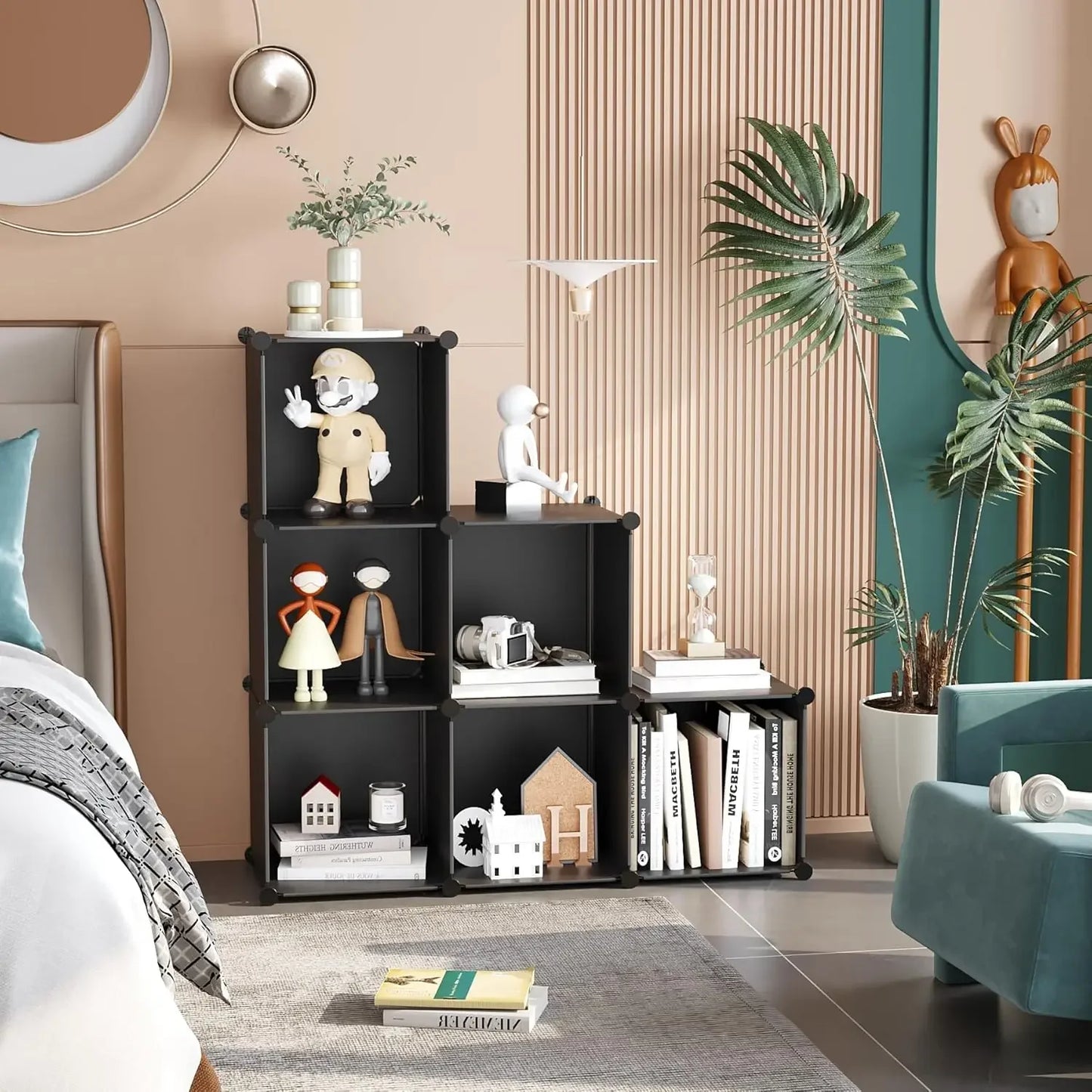 6-Cube Stackable Storage Organizer, Portable Bookshelf, DIY Modular Shelving Units for Home, Black Peaceful Pleasures Health and Wellness
