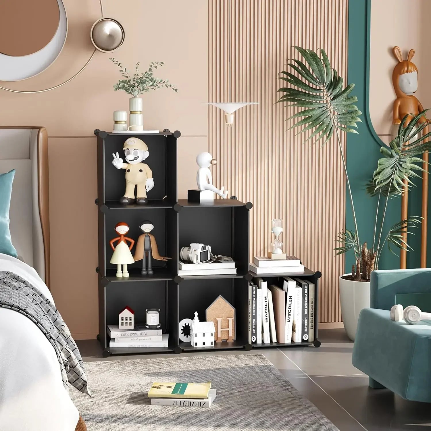 6-Cube Stackable Storage Organizer, Portable Bookshelf, DIY Modular Shelving Units for Home, Black Peaceful Pleasures Health and Wellness