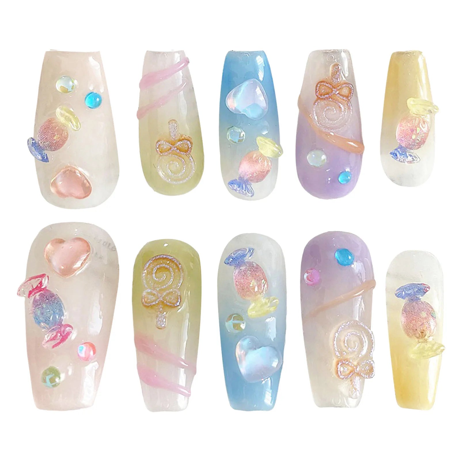 Korean Candy Crystal Press On Nails – Colorful Handmade Set Press On Nails Peaceful Pleasures Health and Wellness M