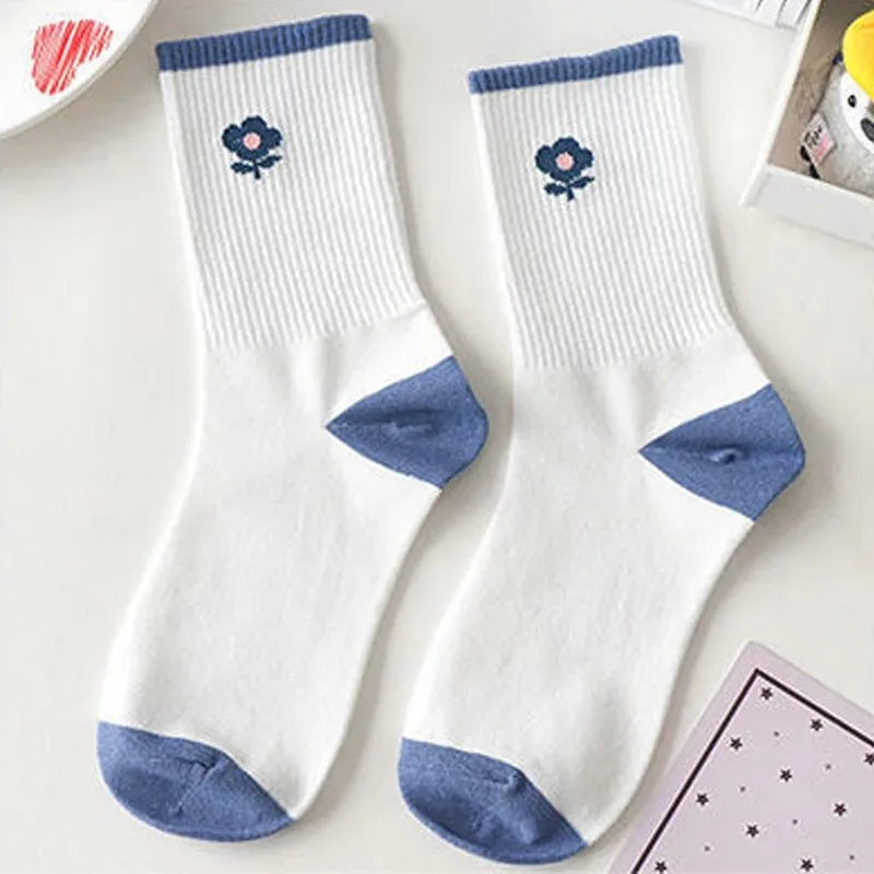 Women's Socks Warm Socks In Autumn and Winter Blue Socks Students High-top Striped Checkered Sports Stockings Peaceful Pleasures Health and Wellness 2 One size