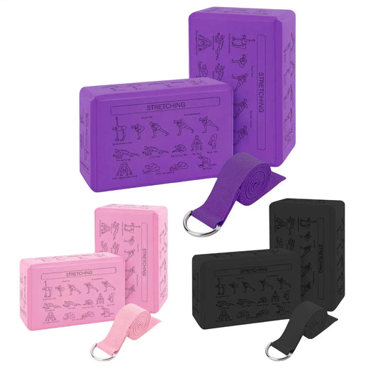 2-Pack EVA Yoga Blocks & Stretch Strap | Non-Slip Foam Bricks Yoga Block Set Peaceful Pleasures Health and Wellness