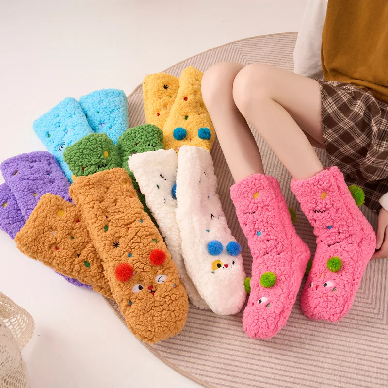 1 Pair Autumn And Winter Plush Floor Socks, Indoor Anti Slip Thick Warm Foot Socks, Family Bedroom Slippers And Sleeping Socks Peaceful Pleasures Health and Wellness