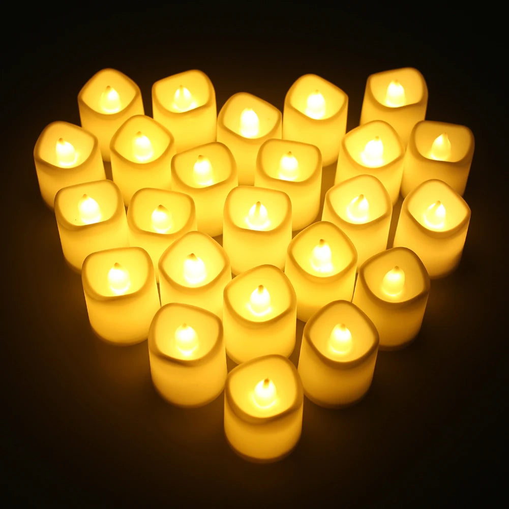 12/24Pack Flameless Flickering LED Candles with/without Remote LED Tealight Electronic Lamp for Wedding Christmas Party Decor Peaceful Pleasures Health and Wellness 24Pc no remote E